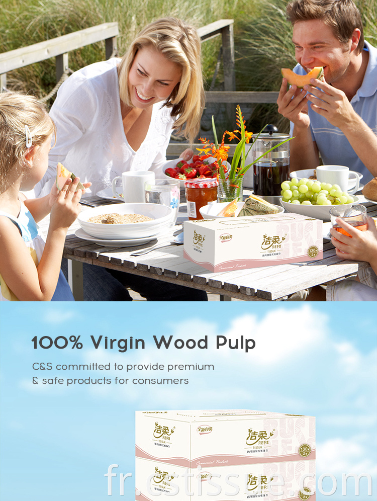 Fends à chaud Virgin Wood Pulp Facial Tissu en vrac Pack de mouchoirs pour le visage